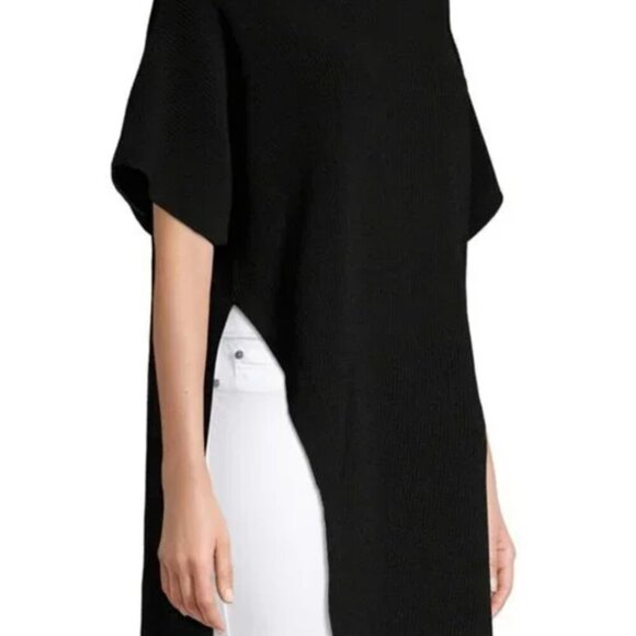 Eileen Fisher Black Organic Cotton Blend Tunic Sweater SZ Med Side Split - Picture 4 of 11